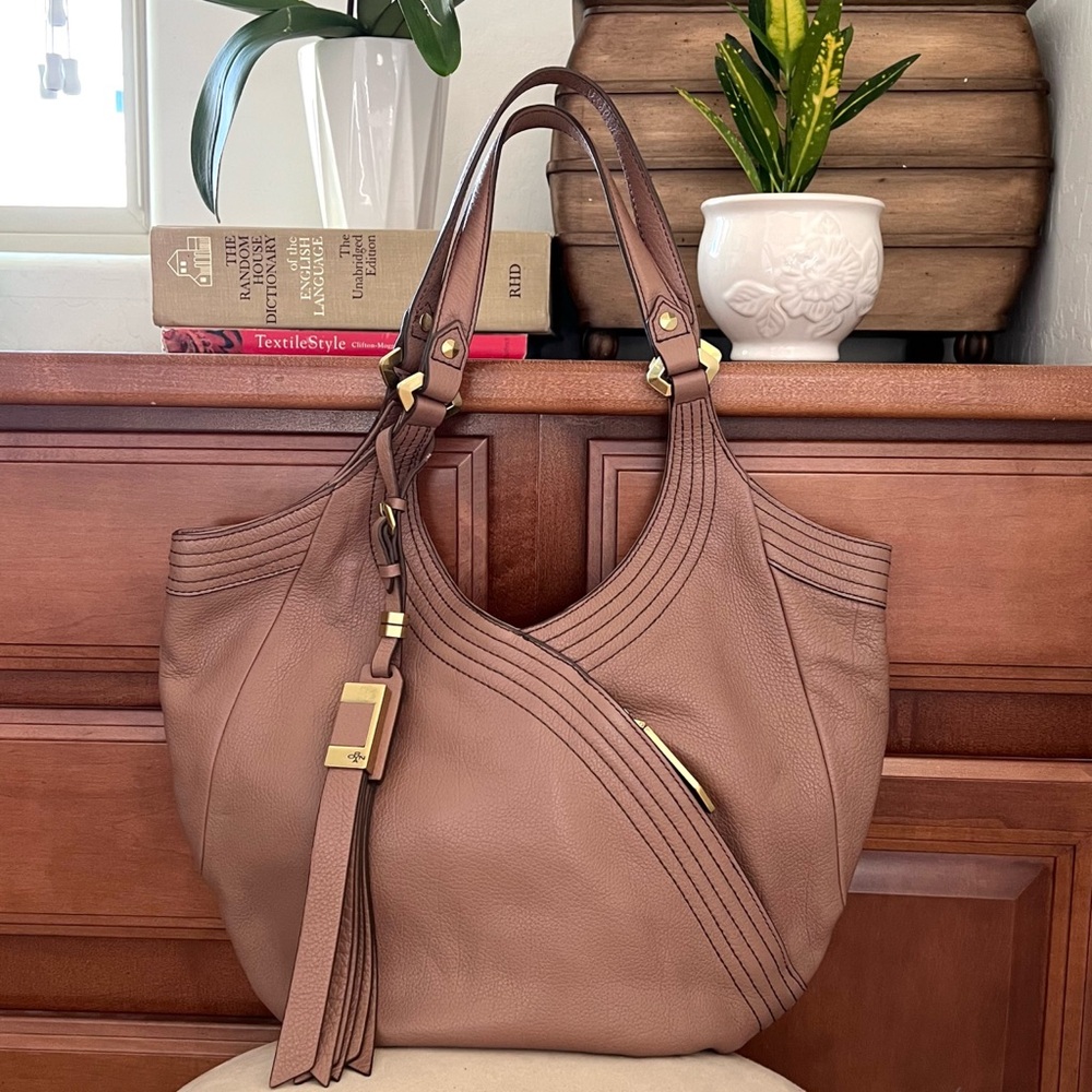 orYANY Tracy Leather Hobo Bag Tassel Pebble Leather Brown Tan Mauve MANY POCKETS - Picture 3 of 10
